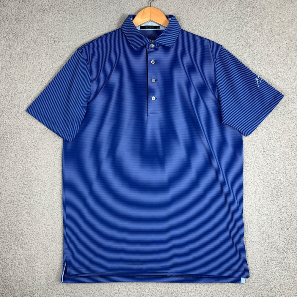 Greyson Polo Shirt Mens M Blue Micro Stripe Short Sleeve Golf Performance Top